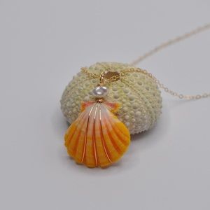 Sunrise shell necklace. 17” gold filled chain.